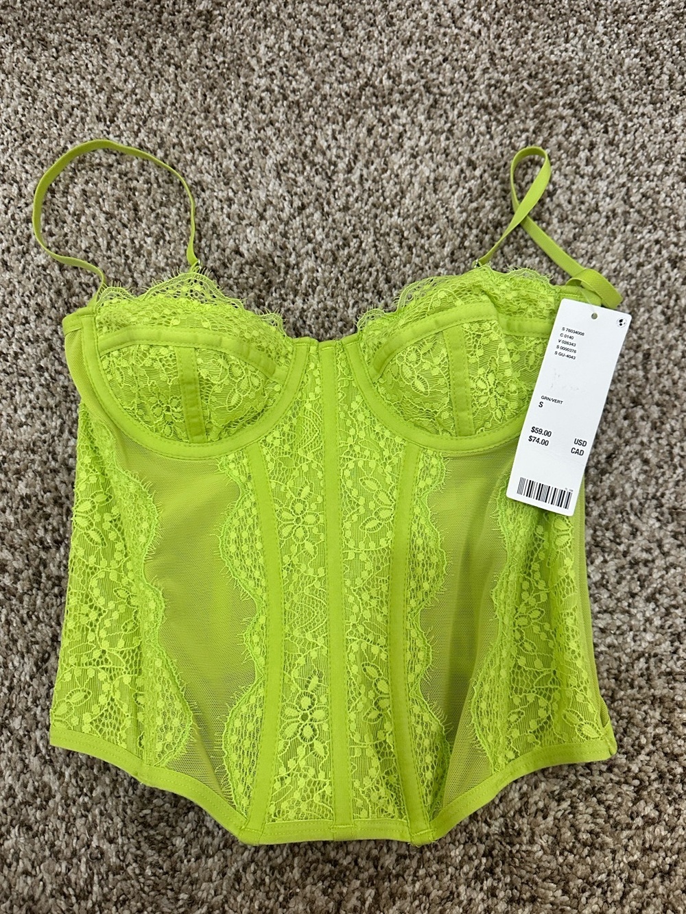 Urban Outfitters Out from Under Modern Love Corset in Lime Green NWT